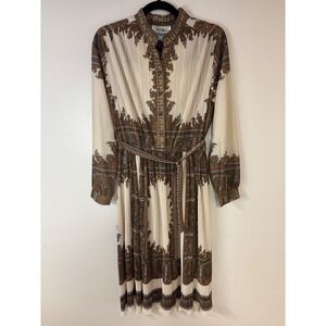 Vintage Hal Ferman Paisley Pleated Midi Dress 16 (see‎ desc) Long Sleeve Retro